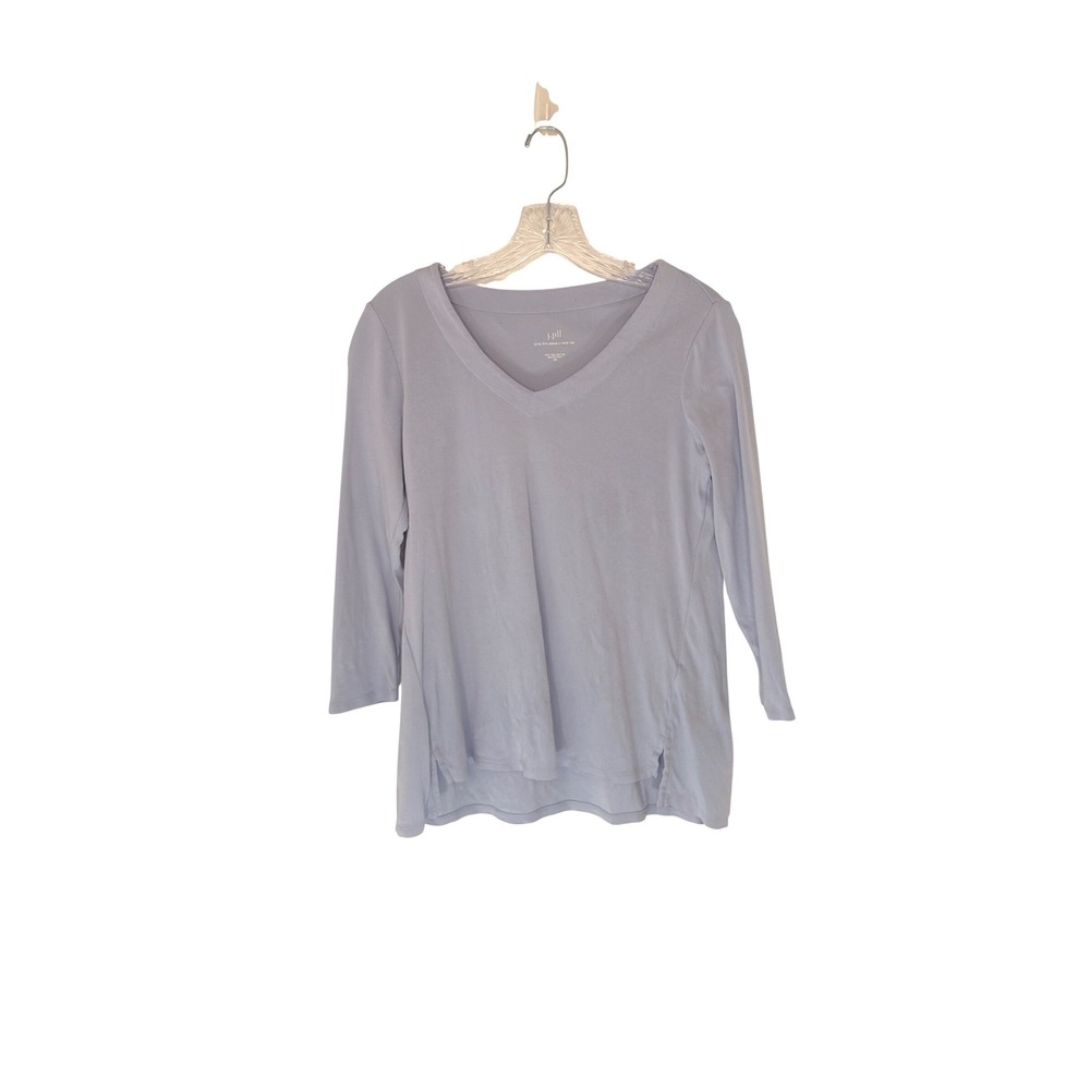 J. Jill Pima Cotton 3/4 Sleeve V-Neck Top Blue Basic Casual Long Sleeve XS